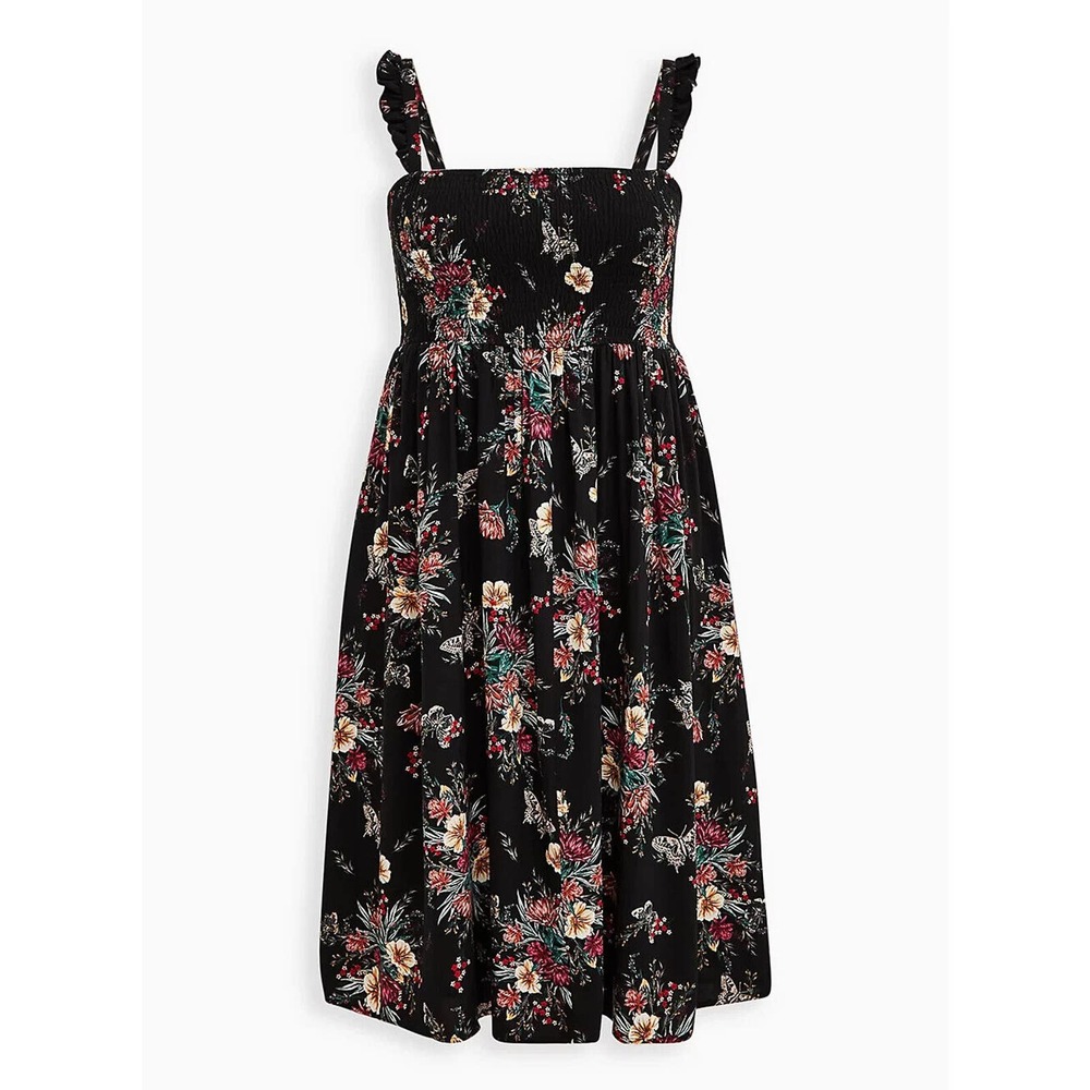 Torrid Floral Butterfly Midi Challis Smocked Tiered Dress Plus Size 4 4X H14068 - Picture 14 of 16